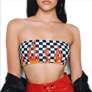 Checkered Fire Flame Tube Top